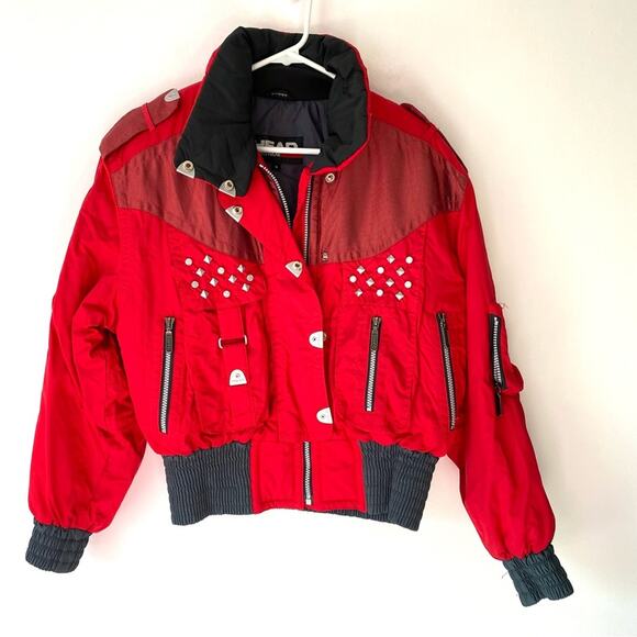 Vintage Head Red Studded Crop Ski Jacket Coat size 8